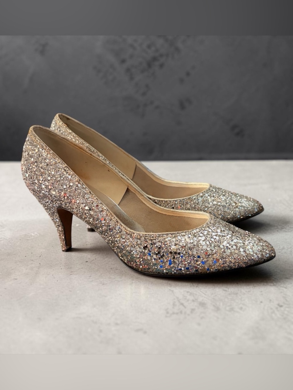 Silver Glitter Pointed-Toe Stiletto Heel